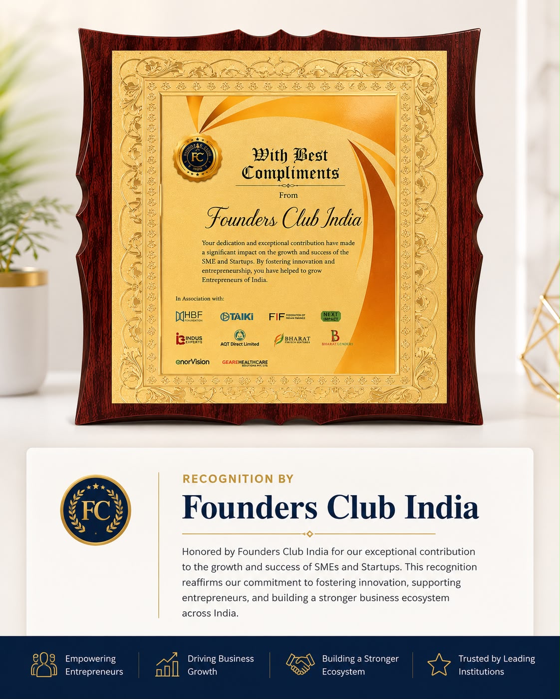 Founders Club India — award presented to Fineoteric Consulting Pvt. Ltd.
