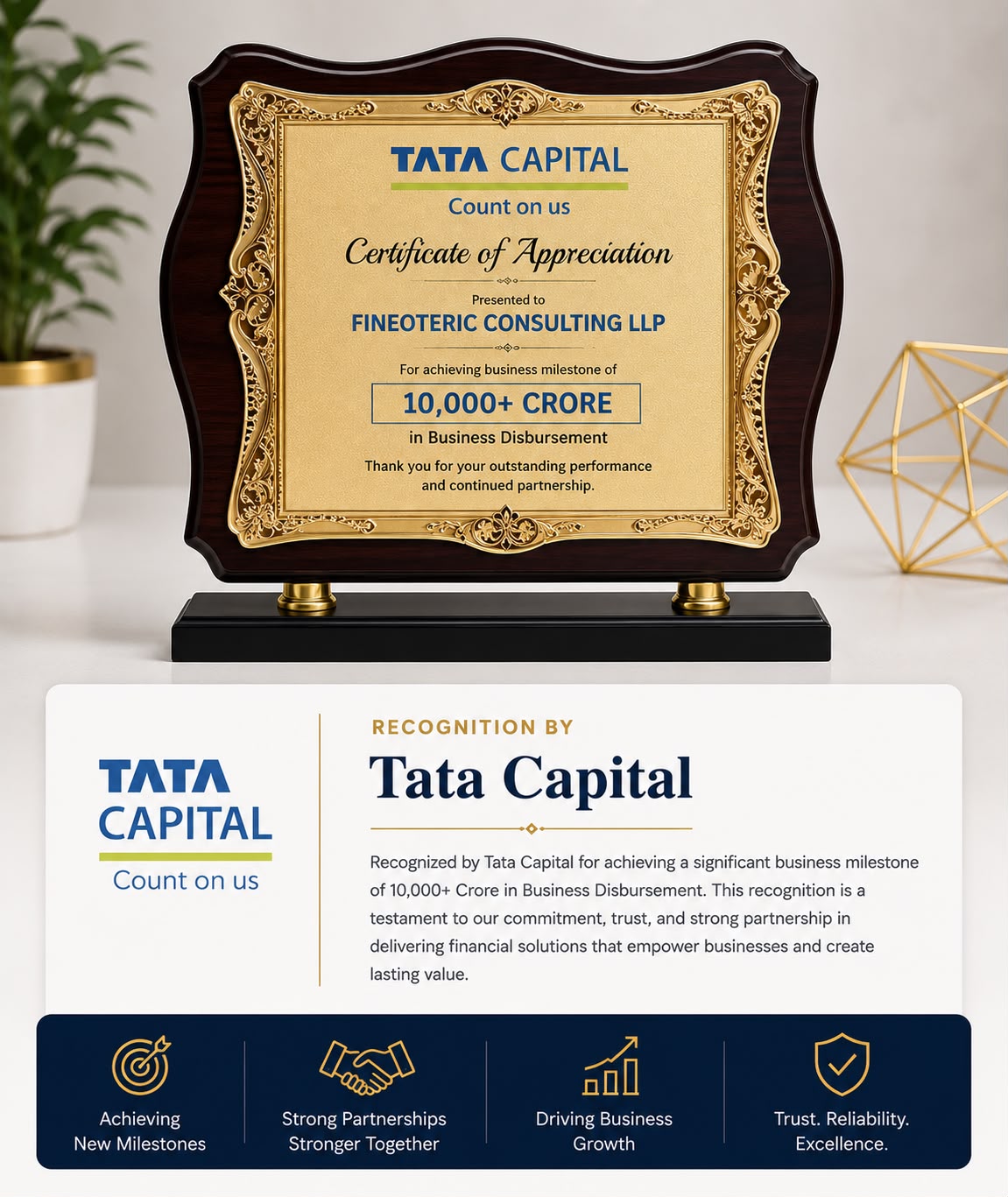 Tata Capital — award presented to Fineoteric Consulting Pvt. Ltd.